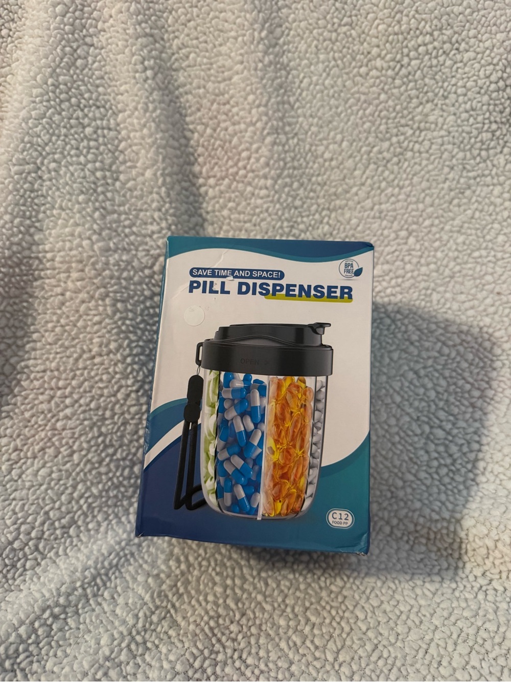 Pill Dispenser Organizer - Black Lid New In Box B18